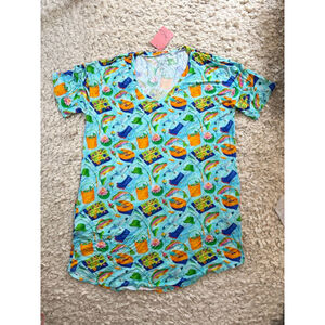 Women's Ollee and Belle Bamboo Fishing Print Pajama Dress 3XL Blue Orange New